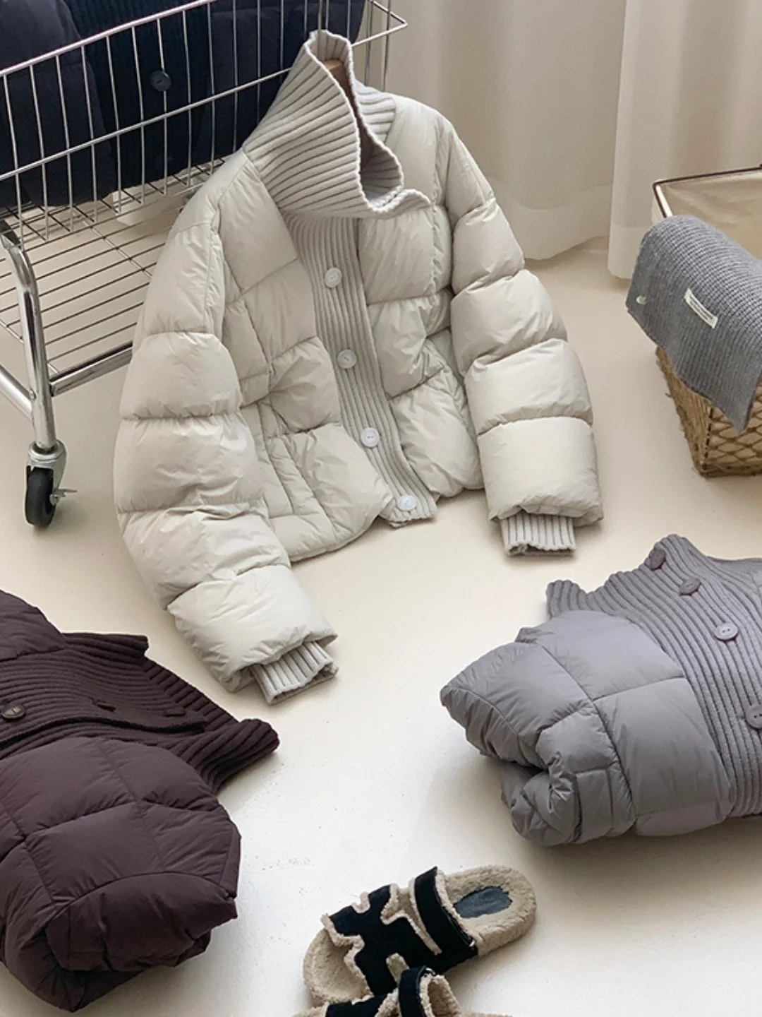 

Высококачественная вязаная куртка-пэчворк с высоким воротником для женщин, зимняя, больших размеров, свободного кроя, из хлопка, модная