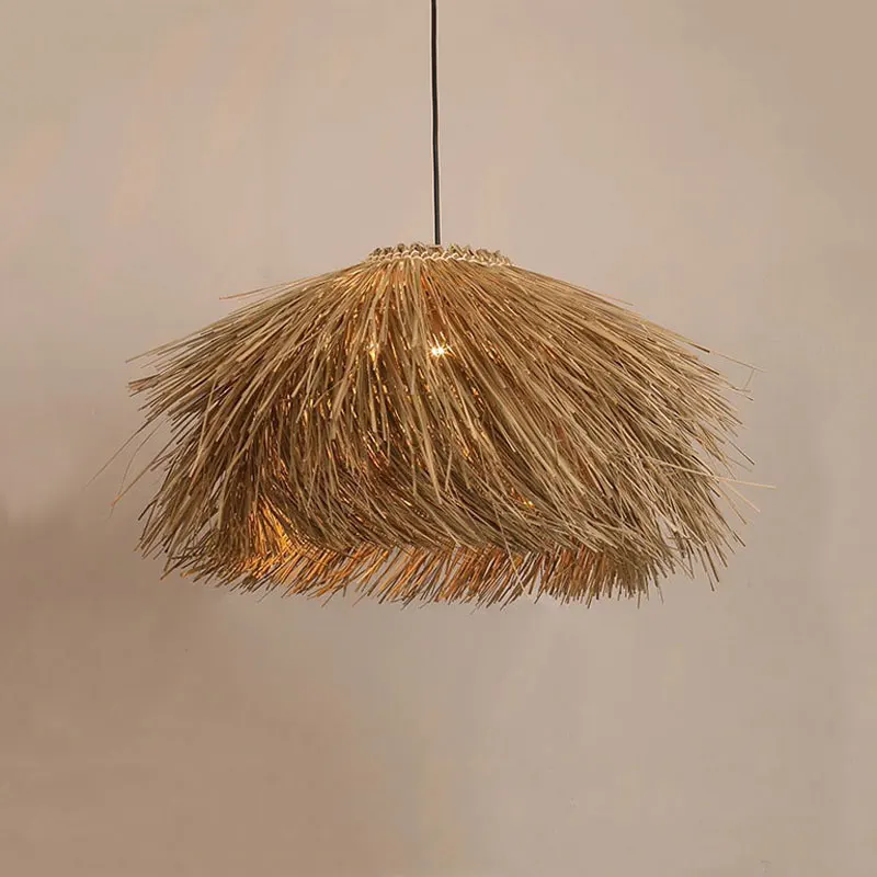 Wabi Sabi Straw Rattan Pendant Light Handmade LED Hanging Lamp for Living Room Restaurant Bedroom Home Decor Chandelier