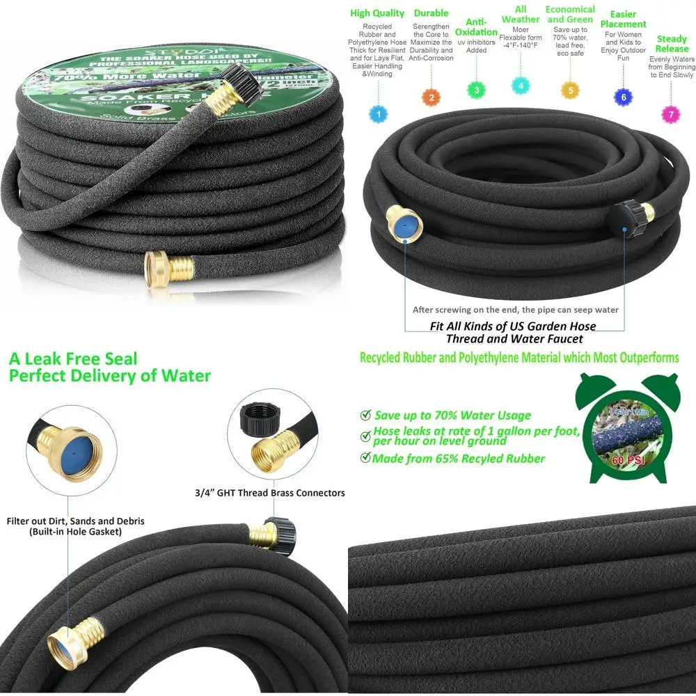 

Сверхмощный круглый резиновый шланг, длина 100 футов для полива сада, система тонального орошения