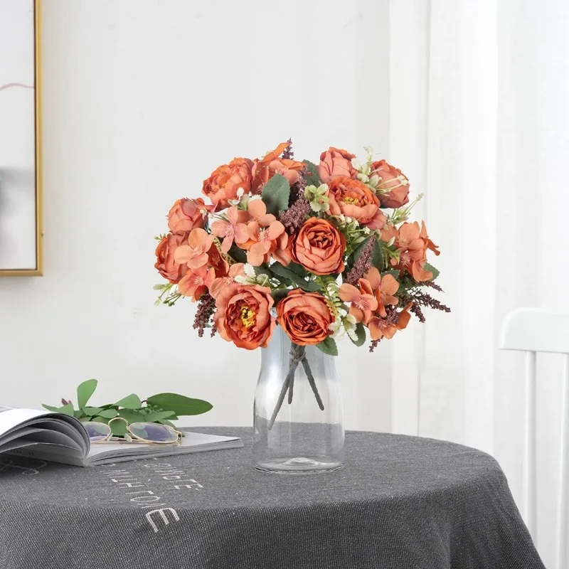 10 Stück Künstliche Blumen aus Seide, Hortensien, Pfingstrosen, Hochzeitskranz, Festival, Heimdekoration, Tischdekoration, Outdoor, Garten, DIY-Geschenk, Requisiten – Detail 9