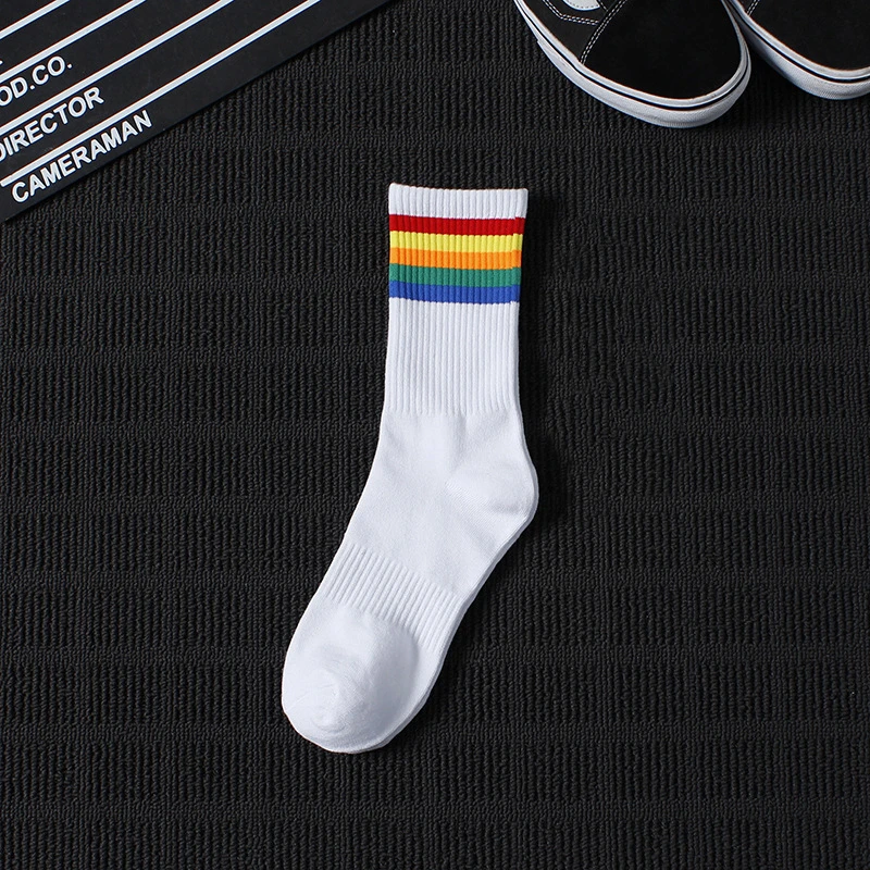 5 Pairs Men Ankle Cotton Sports Rainbow Socks Summer Mid Tube Casual Socks Trend Black White Funny Socks