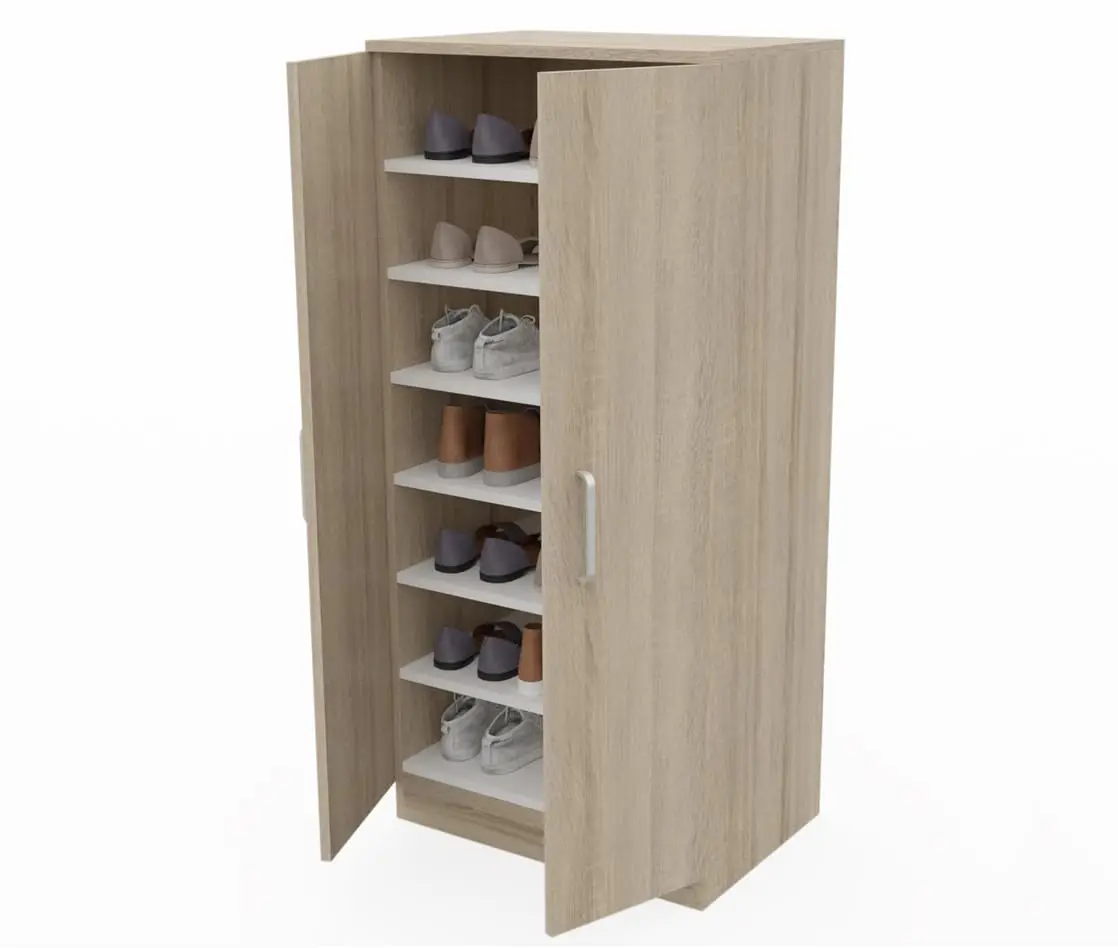 Armario para Zapatos de 2 Puertas con 7 Estantes, Acabado en Madera de Roble, Organizador para Entrada, Personalizable