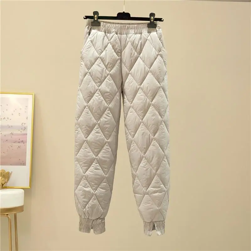 Winter Warm Cotton Down Pant Women 2023 Solid Colors High Waist Straight Trousers Oversized Loose Quilted Pantalones Plus Size