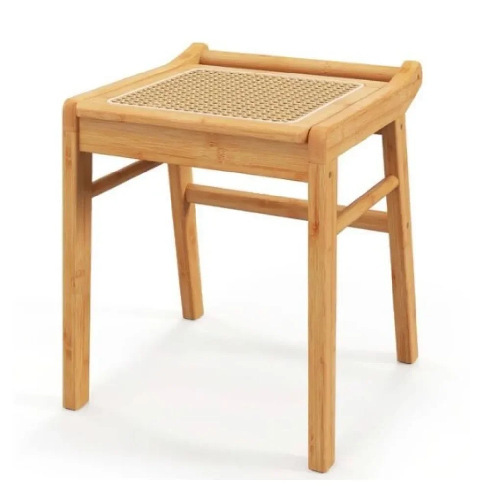 

Square Rattan Makeup Stool, Rectangular Ottomans Dressing Stools Step Stool Vanity Chair for Makeup Room Living Room
