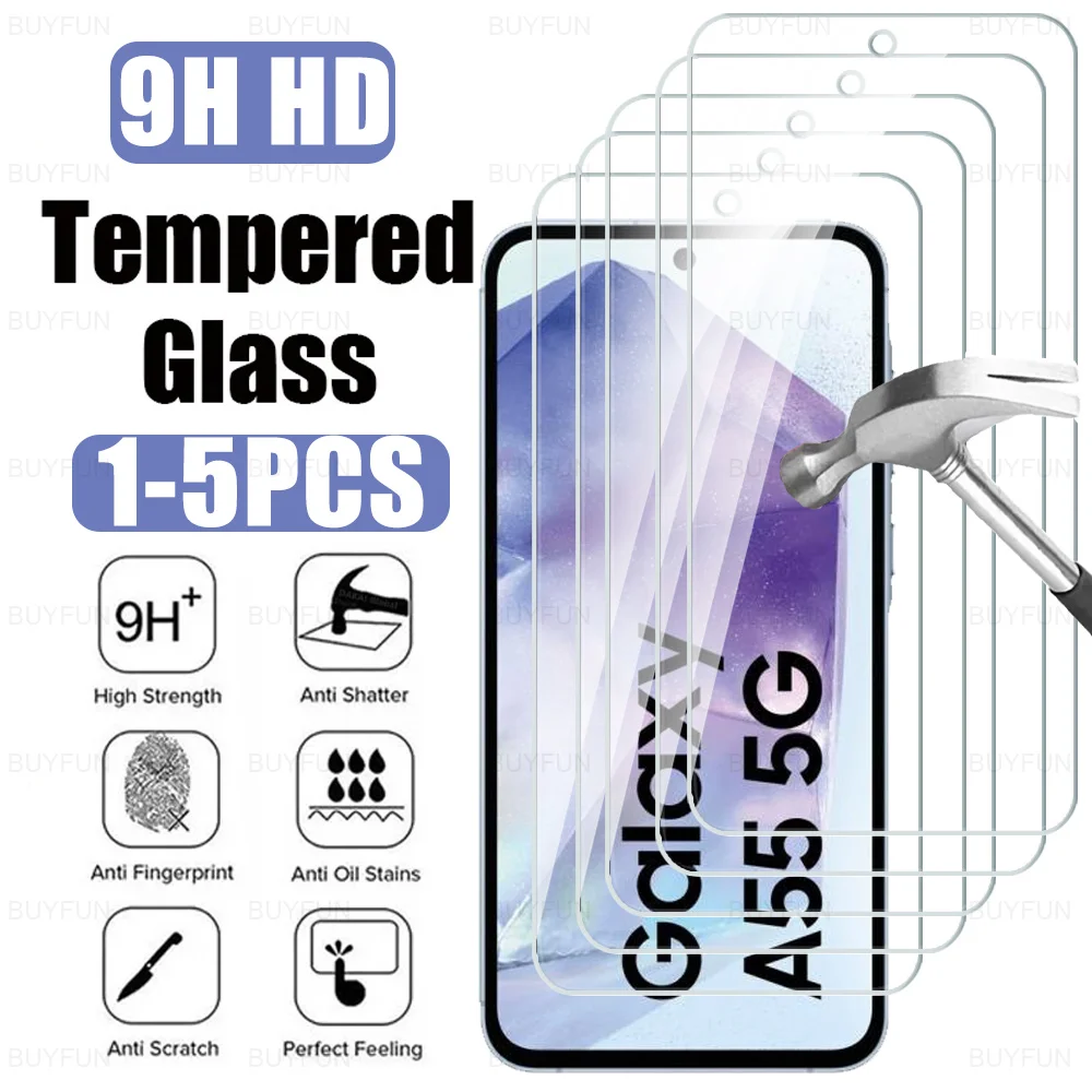 1-5Pcs For Samsung Galaxy A55 5G Tempered Glass Case For Samsung A05 A05s A35 A25 A15 4G M15 M35 M55 HD Screen Protector Cover