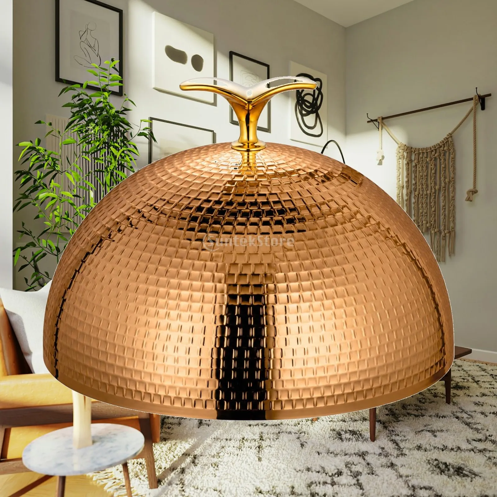 Elegant Metal Dome Lid for Tabletop Food Display with Copper Rose Tone and Easy Grip Top