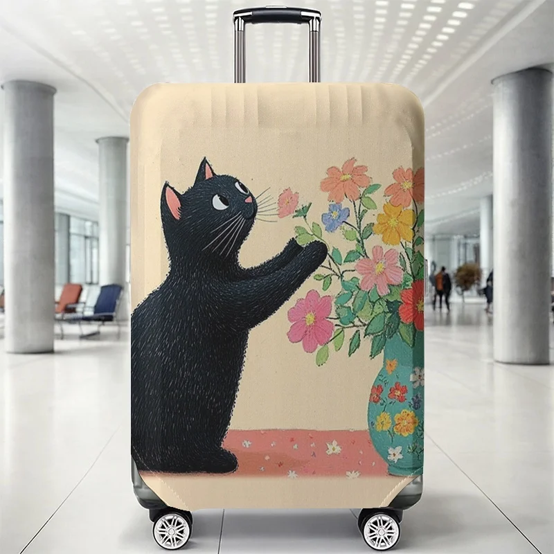 

Защитный чехол для багажа с рисунком черного кота и цветочного букета, подходит для чемоданов 18-32 дюймов, перчатки для ручки чемодана, для путешествий.