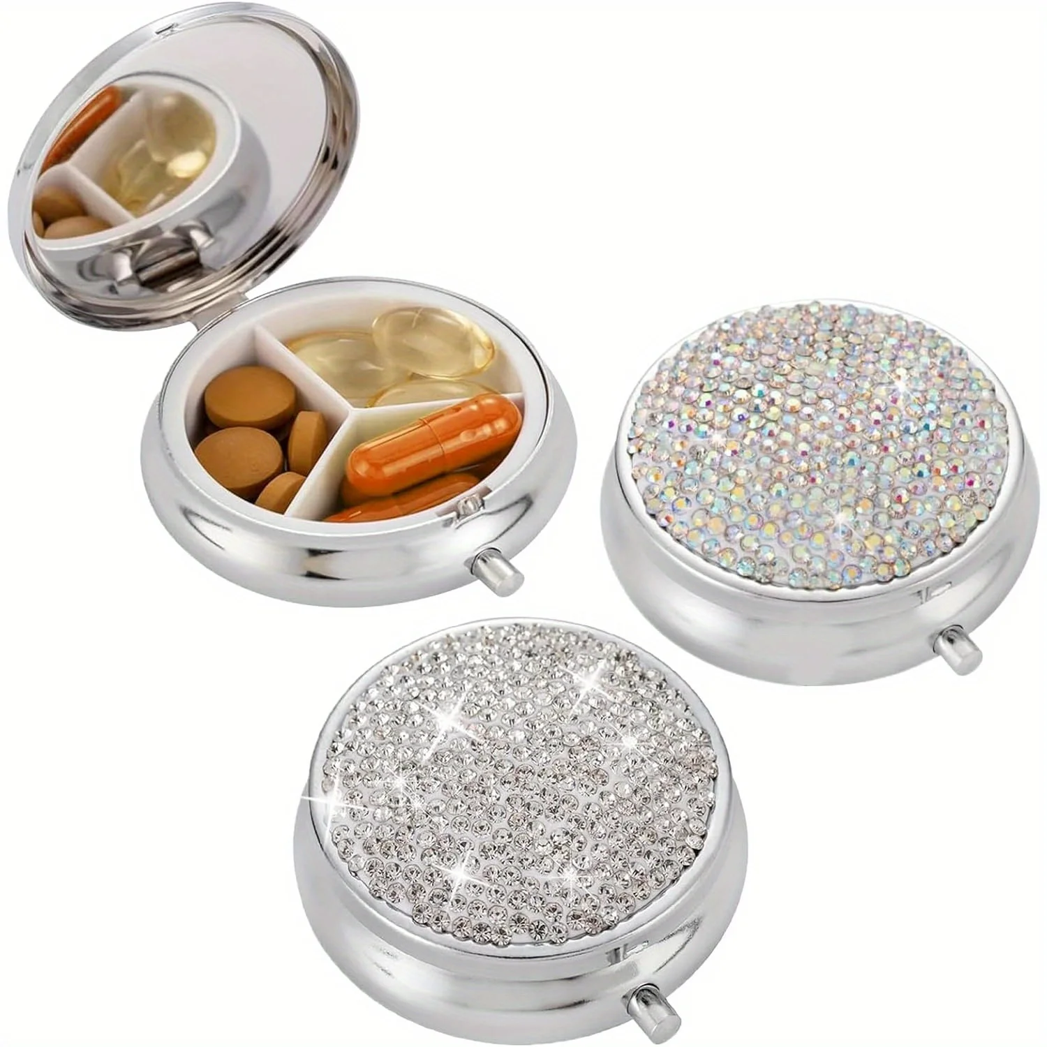 Bling Pill Box Waterproof Pill Cases Durable Organizers for Travel with Long Lifespan Sparkling Portable Pill Box Faux