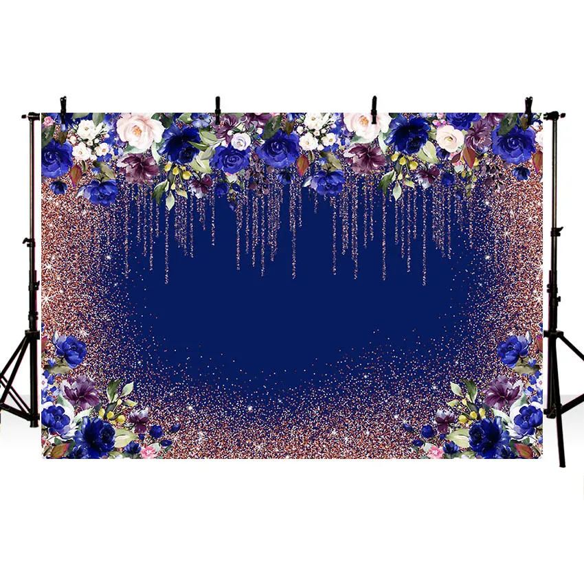 Mehofond Photography Background Royal Blue Flowers Women 30th 40th 50th 60th Birthday Party Decorations Backdrop Photo Studio