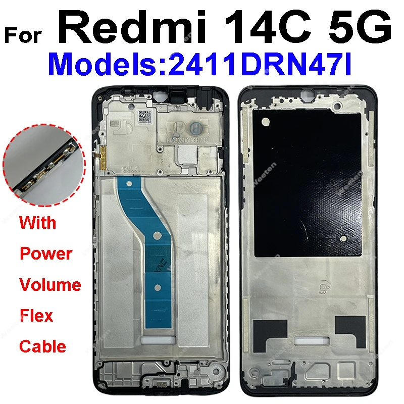 For Xiaomi Redmi 13 13C 14C 14R 15C 4G 5G LCD Middle Frame Housing LCD Front Housing Bezel Chassis Shell Replacement Repair