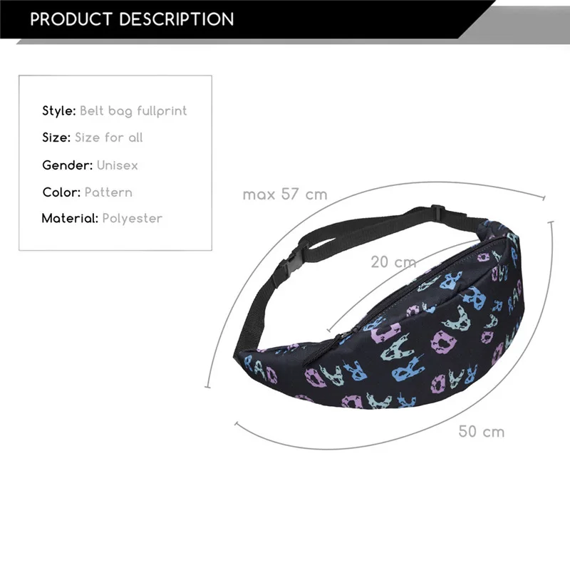 Digital Printing Letters Ladies Outdoor Waist Bag Sports Travel Running Portable Women's Bag Cross Body Bag