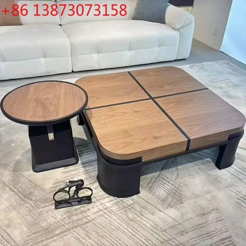 Retractable two-in-one round square coffee table combination matching high-end coffee table