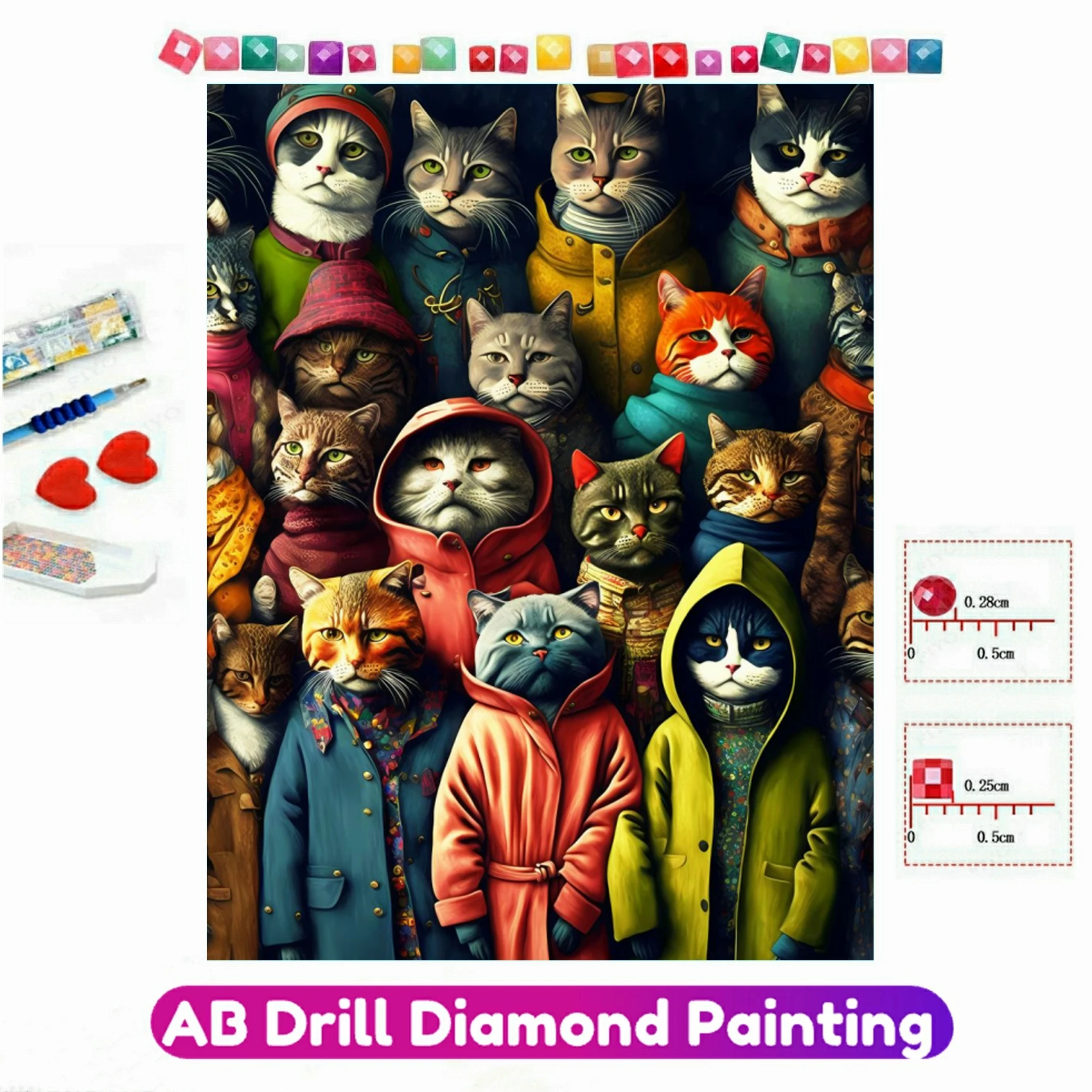 

Crowd of Cats 5D AB Diamond Painting Rhinestone Chic Animals DIY Full Square Round Mosaic Embroidery Cross Stitch Kit Home Decor