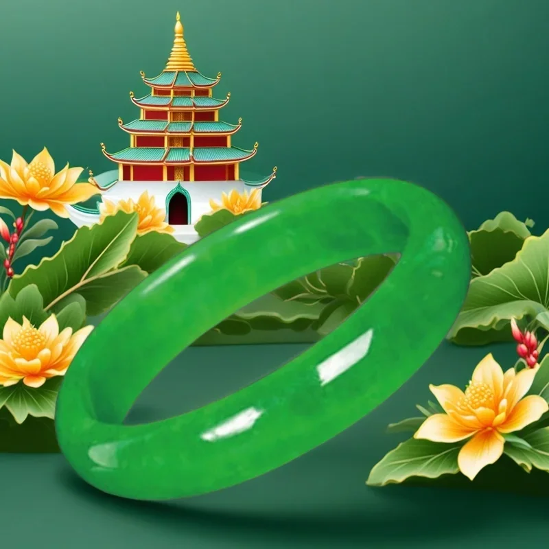 

Мьянма Ice King Зеленый нефритовый браслет Handed Down Grade Изумрудный натуральный подарочная коробка Ювелирные изделия Нефритовый браслет