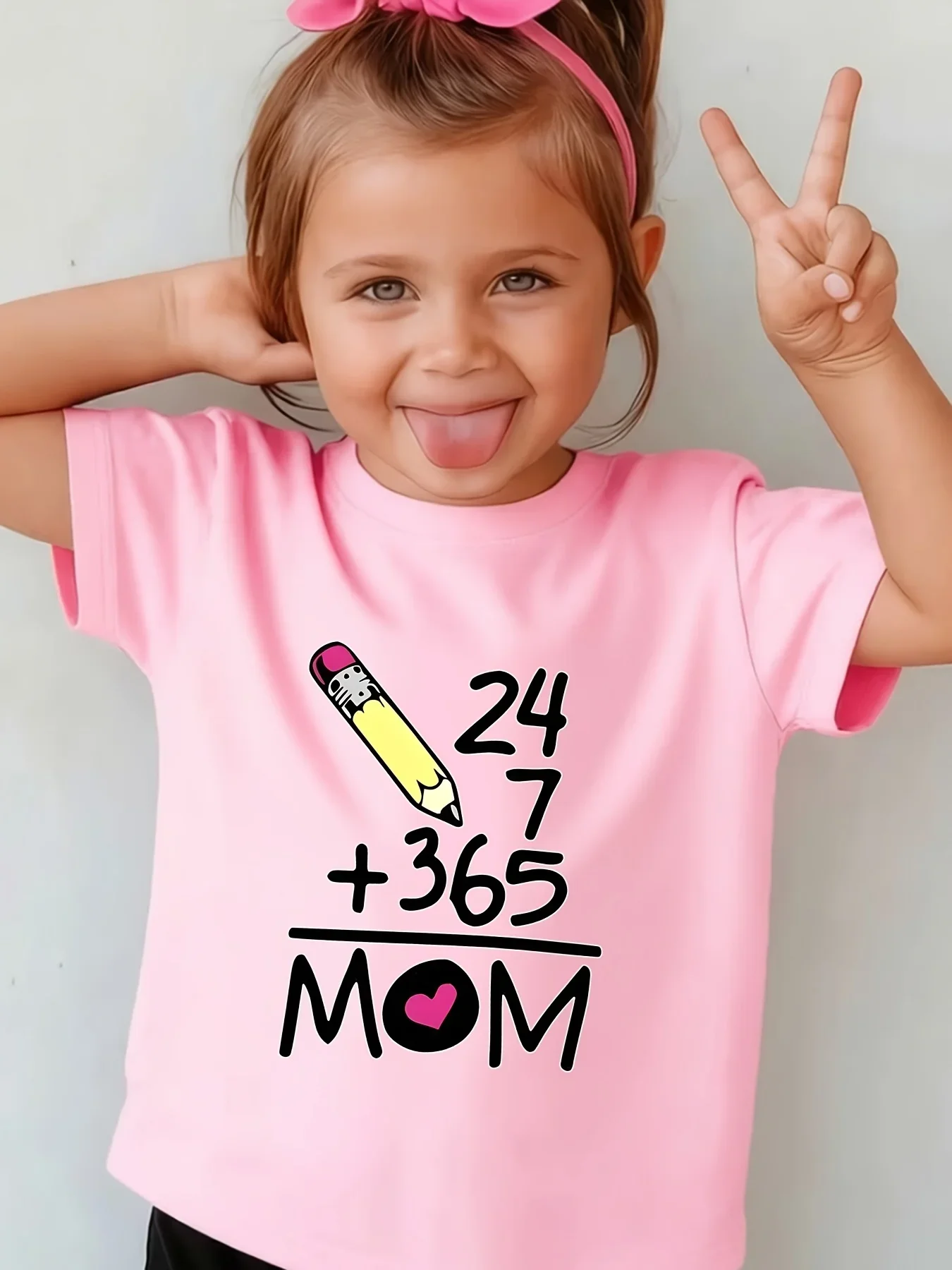 24 7 Plu 365 Mom Kid T Shirt Pencil Math Formula Heart Print Short Sleeve Tees Boys Girls Soft Cotton Casual Top Daily Wear Gift
