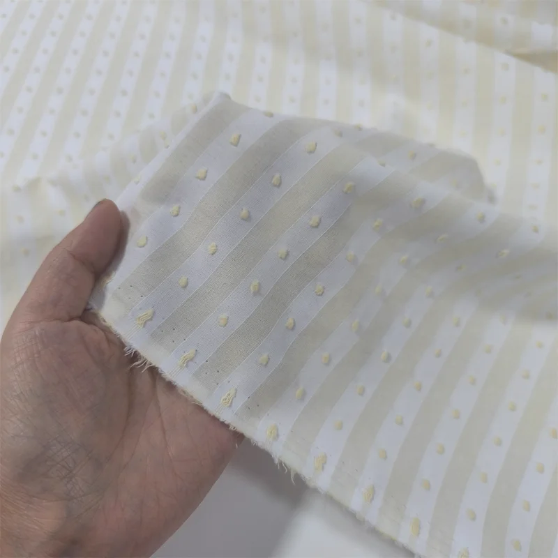 

Polka Dot Stripe Fabric Polyester-Cotton Light Yellow Dress Pajamas Bag Fabric