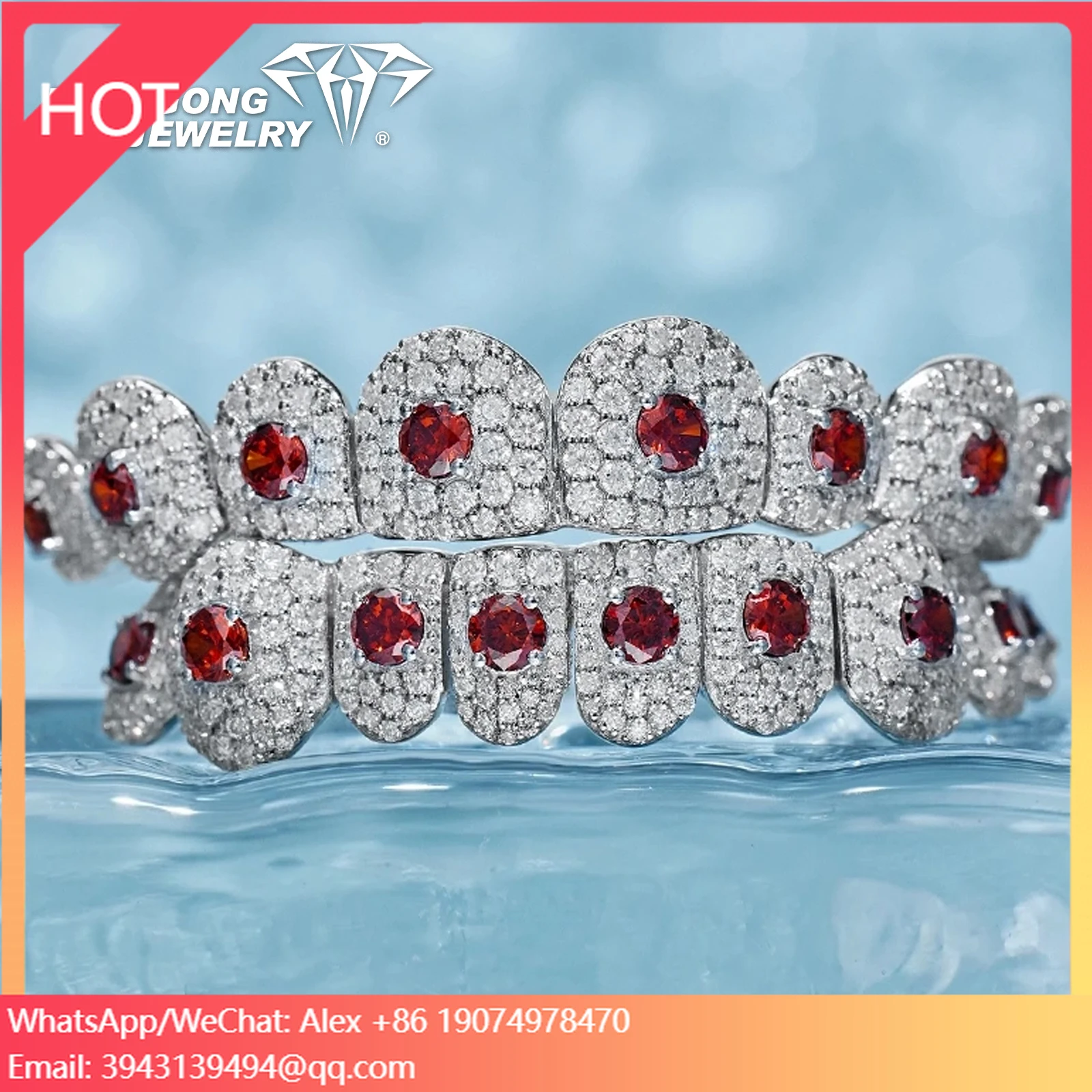 

Custom Red VVS Moissanite Diamond Brilliant Cut 925 Silver -Hop Fine Jewelry 10K 14K Grillz Teeth