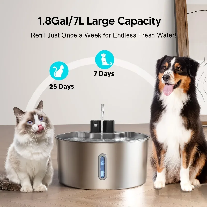 

7L Stainless Steel Wireless Recharging Sensor Cats Dog Water Fountain Auto Drinking Fountain For Cats Drinker Pet Dispenser Bowl