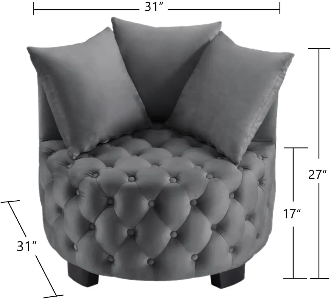 Tufted Leisure Chair Accent Chair, Sofa Lounge Club Round Chair for Living Room Hotel with 3 Pillows 7022-Dark Gray