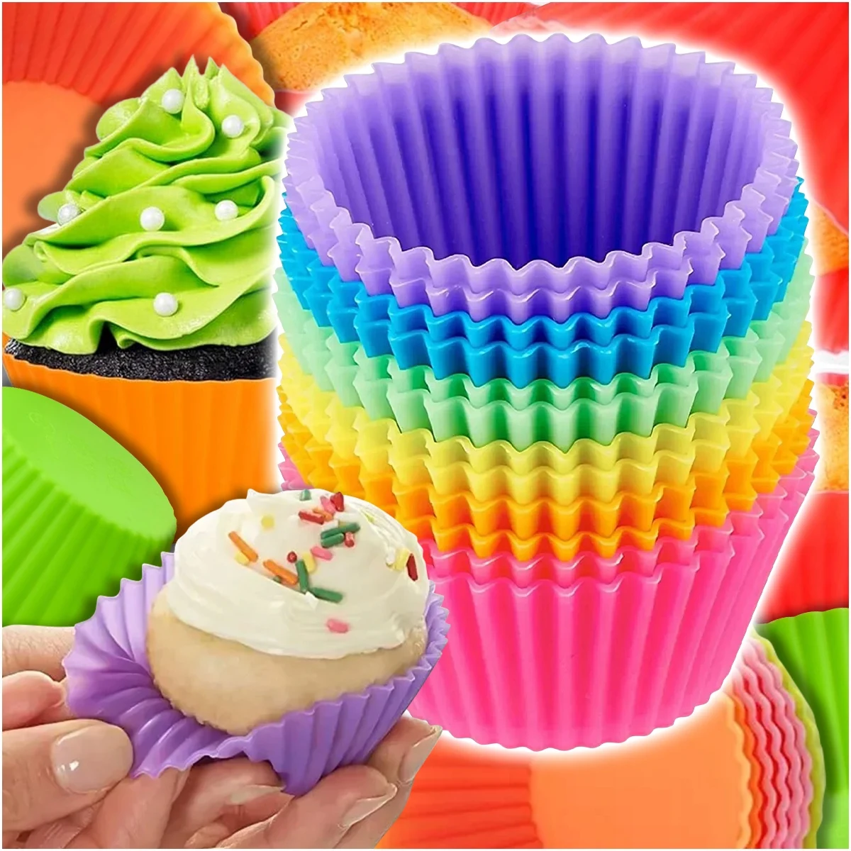 Siliconen muffinvormpjes set 12 stuks kleurrijk 7,5 cm herbruikbare bakvormen voor cupcakes en muffins, voor thuiskeuken, meerkleurig, antiaanbak, BPA-vrij, voedselveilig, moderne oplossing voor
