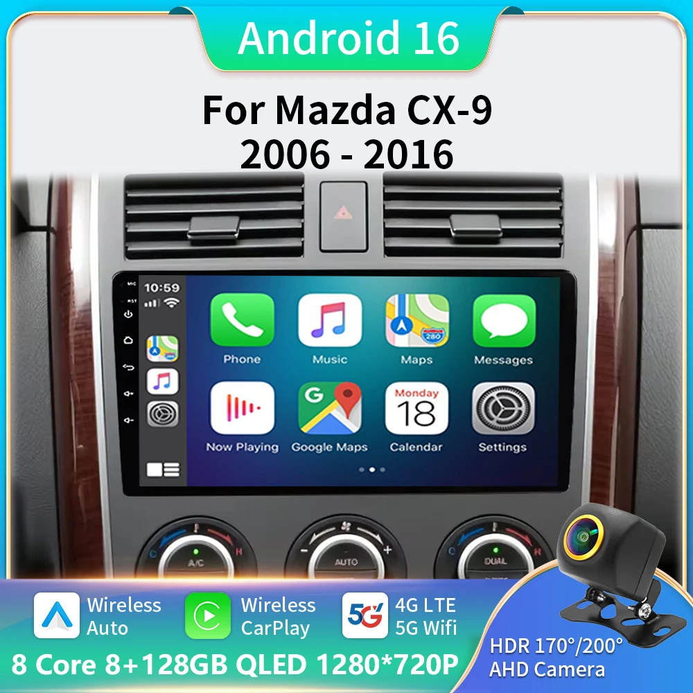 

Radio Android 16 For Mazda CX9 CX-9 CX 9 TB 2006 - 2016 Multimedia Video Player GPS Carplay Android Auto NO 2DIN DVD Head Unit