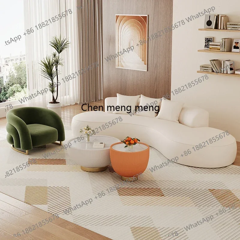 AB03Nordic Cat-Scratch-Resistant Leather Living Room Sofa Modern Rest Area Reception Sofa Simple Curved Commercial Furniture