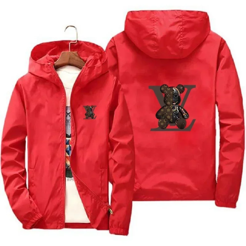 Veste coupe-vent à capuche de sport pour hommes, vêtements de sport de plein air, nouvelle veste décontractée à fermeture éclair imprimée, mode automne