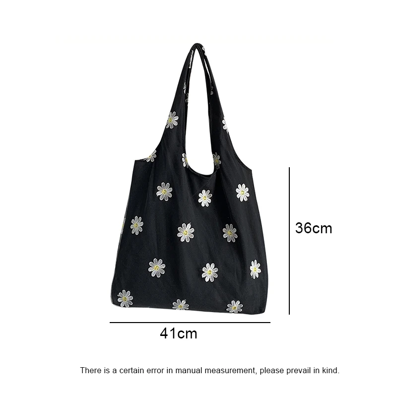 Embroidery Shoulder Canvas Bag Reusable Portable Large Capacity Foldable Storage Bag Shopping Bag