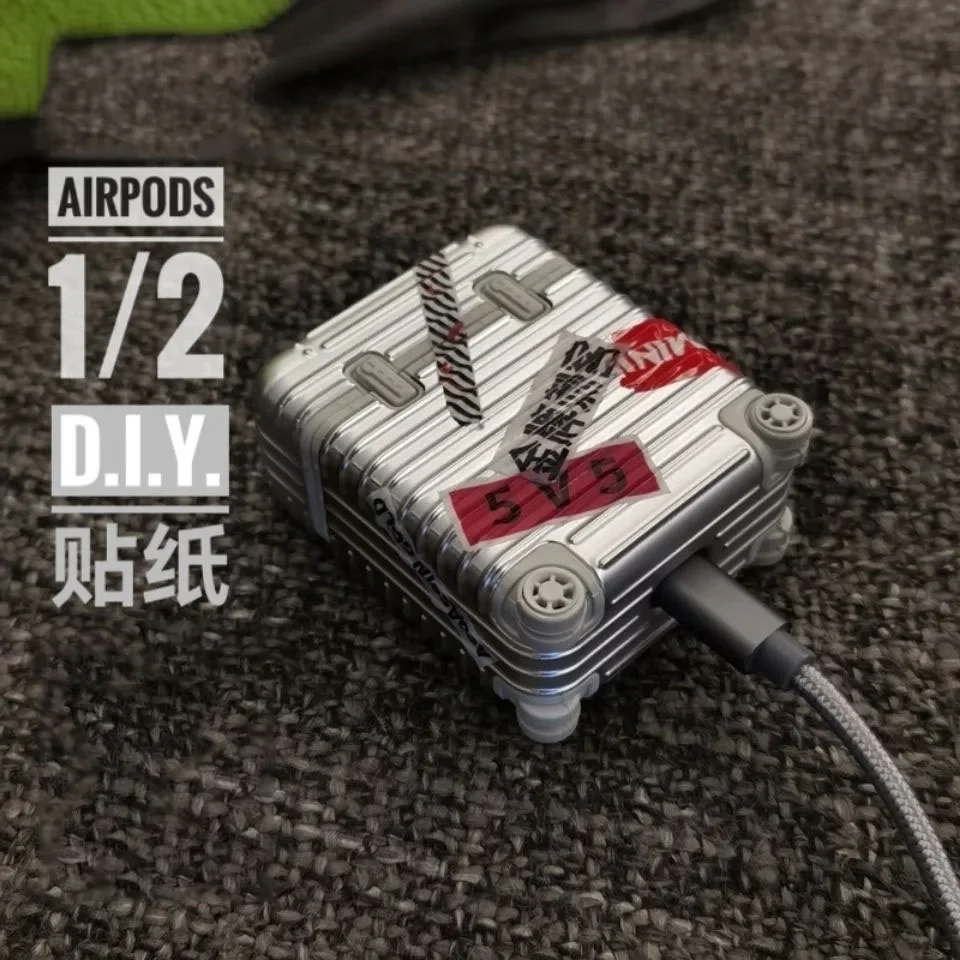 Maleta Individual de moda para Airpods1/2/3/Pro, estilo de equipaje, estuche airairairs, pegatinas DIY de moda, admite carga inalámbrica