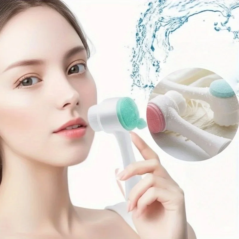 Soft Silicone Facial Cleansing Brush Manual Massage Facial Brush Soft Bristles Exfoliator Deep Pore-cleaning Face Wash Brush