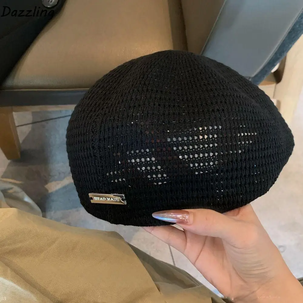 

Brimless Cap Breathable Hollowed Out Beret Hat Japanese Style Painter Hat Weave Hat Fashionable Thin Crochet Knitted Cap Holiday