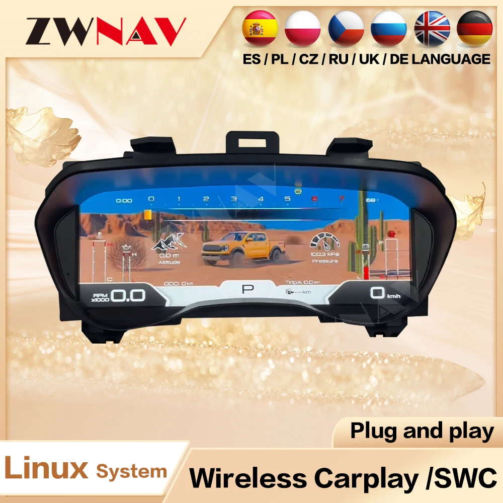 

12,3-дюймовая ЖК-панель приборной панели для Ford Everest Ranger T7 T8 2016-2021, автомобильная виртуальная кабина, цифровой кластерный прибор, экран спидометра