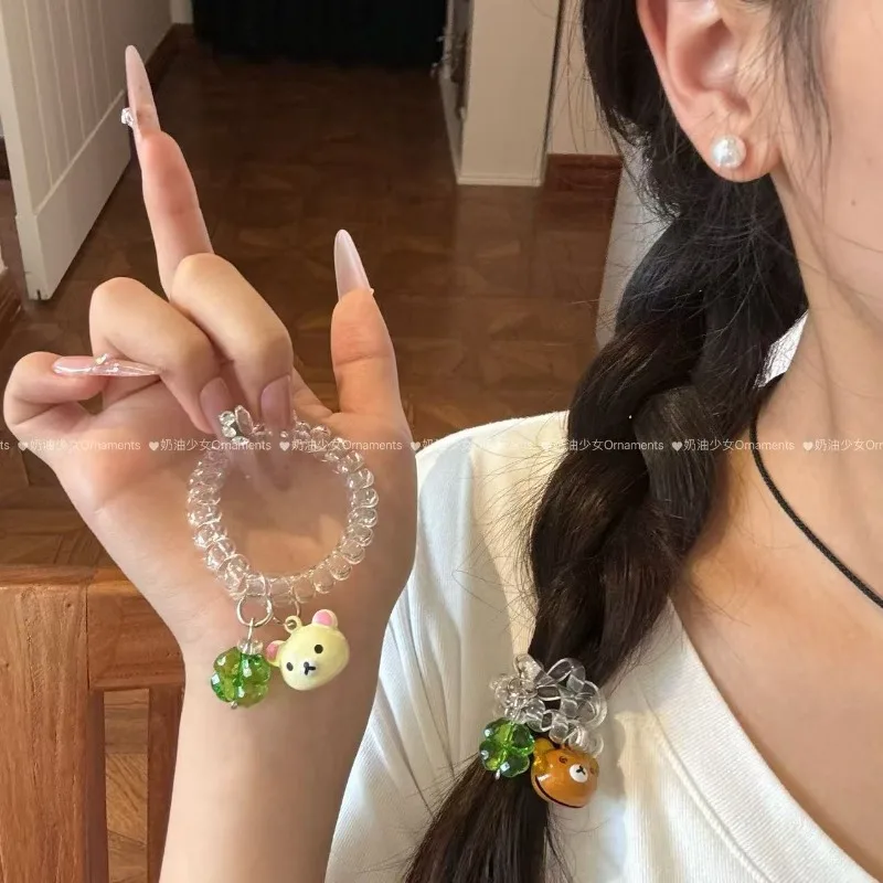 

Girls Rilakkuma Summer Transparent Telephone Line Sweet Pendant Hair Ring Head Rope Traceless Versatile High Elastic Hair Rope