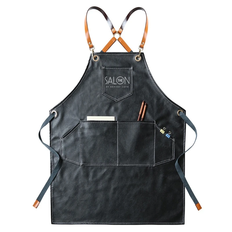 PU Working Apron for Cross Back Adjustable Chef Apron Multi-pocket Sleeveless Adjustable Strap and Large Pockets Drop shipping