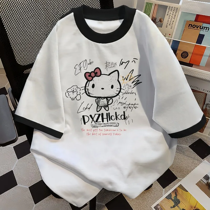 

Женская футболка с короткими рукавами и 3D-принтом American KT Cat, летняя универсальная, свободная, дышащая, быстросохнущая, модная