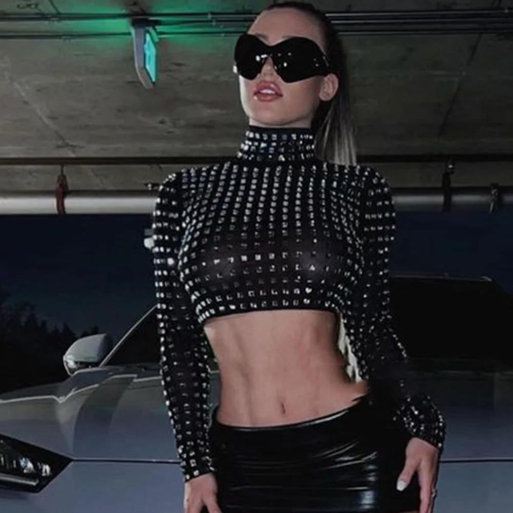 ชุดเดรสยาวสีดำกรมท่า แขนยาว ประดับคริสตัลวิบวับ 2 ชิ้น ทรงเข้ารูป สำหรับงานปาร์ตี้ งานเลี้ยงวันเกิด งานค็อกเทล ฉลองกลางคืน