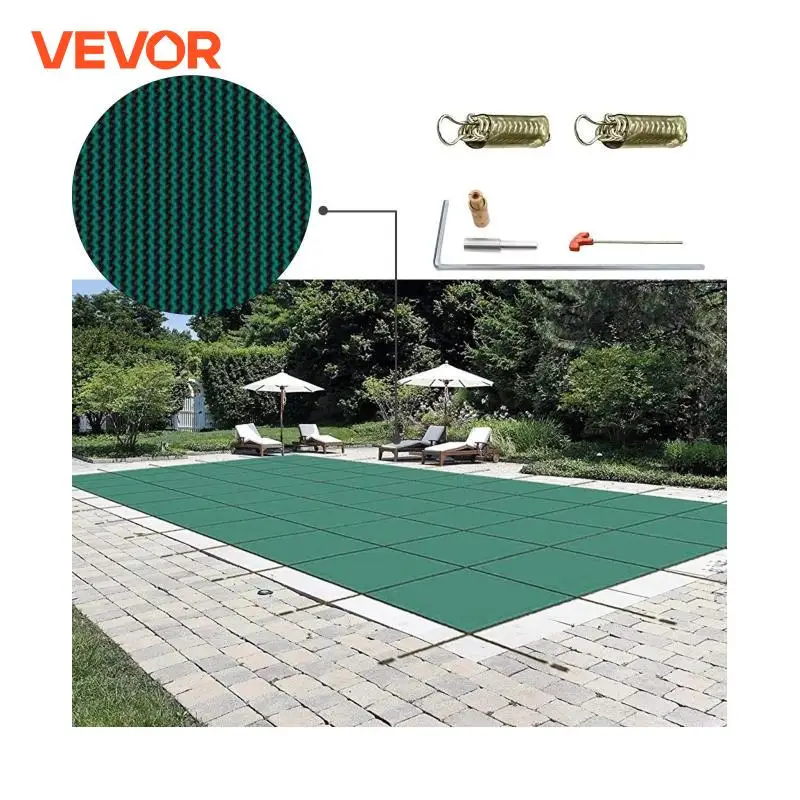 VEVOR Pool Safety Cover Rectangle Inground Pool Cover Green Mesh Solid Pool Safety Cover For Winter Safety Swimming Pool Cover