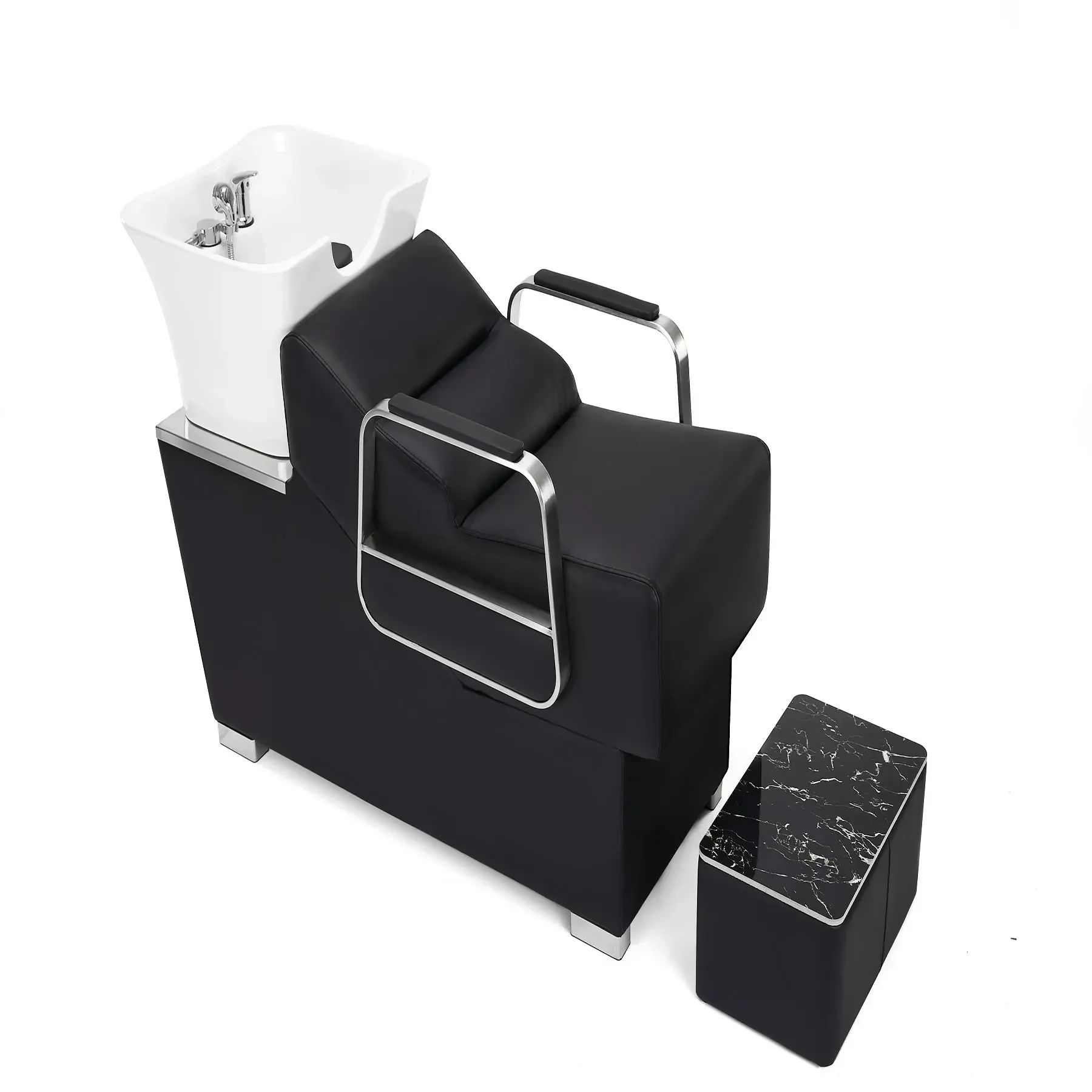 

A For Hot Sale Modern Hair Salon Furniture Luxury Backwash Unit Hair Washing Chair Ceramic Bowl Black Shampoo Chair