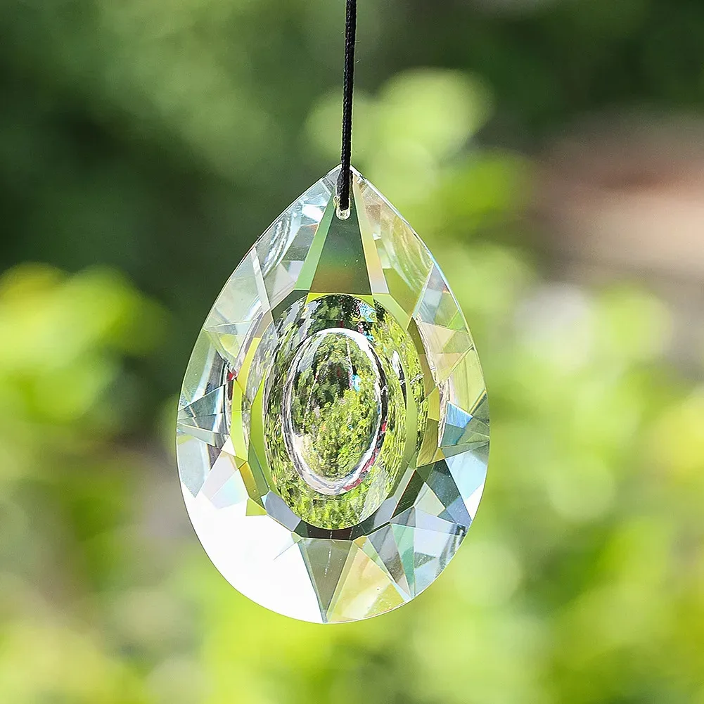75mm Longan Crystals Prism Pendant Rainbow Making Transparent Teardrop-shaped Hanging Ornament Sunlight Collector DIY Decoration