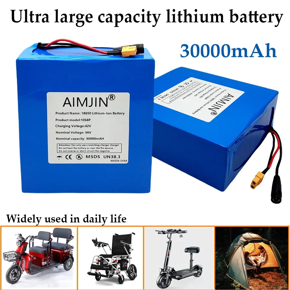 10S8P High-capacity Battery Lithium-ion Rechargeable Battery Pack 36V 30000mAh for Electric Scooter Battery, with charger