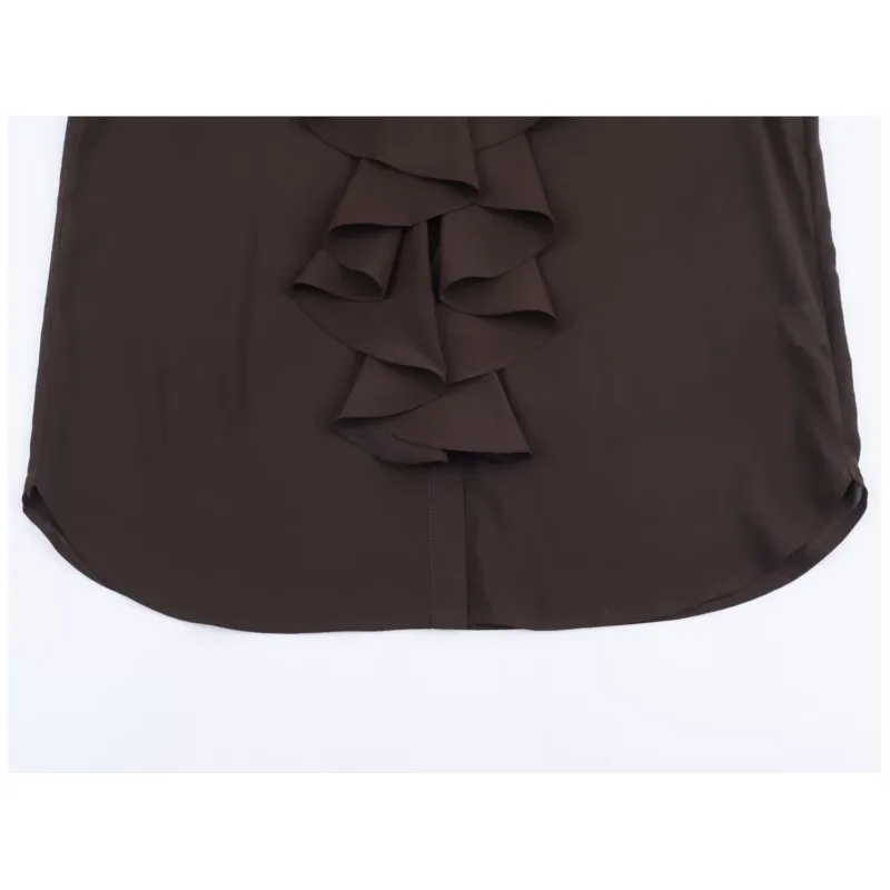 HipSeam Camicia da donna con collo arricciato Primavera Estate Manica lunga Casual Orlo dritto Camicia e camicette da donna Top chic femminili