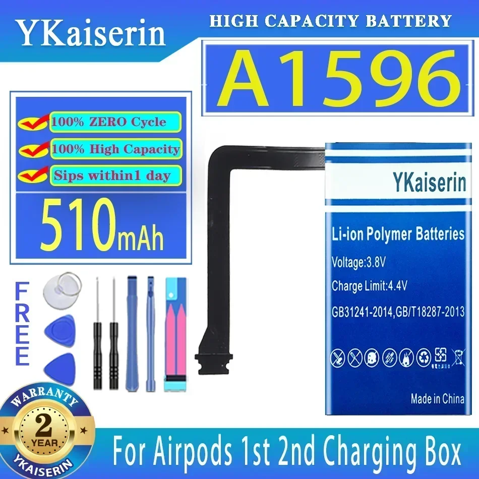 YKaiserin Battery A1596 510mAh For Airpods 1 2 1st 2nd Wireless Earphone Charge Box