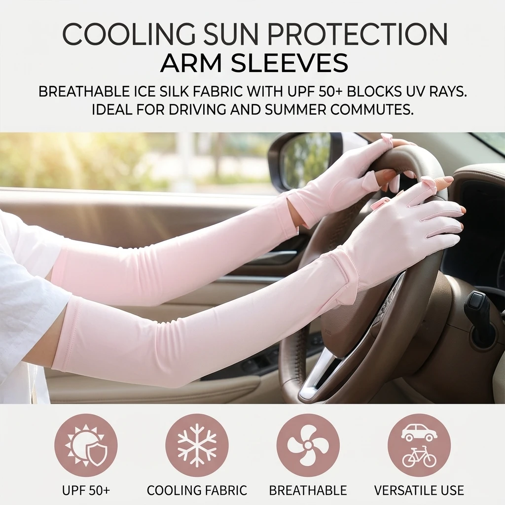 Upf 50 Plus Cooling Sun-Protection Arm Sleeves with Gloves Breathable Ice Silk Long Sleeve Covers Seamless Design for Men Women