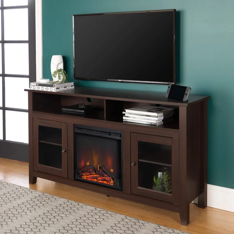 

Walker Edison Glenwood Rustic Farmhouse Glass Door Fireplace TV Stand for TVs up to 65 Inches, 58 Inch, Espresso