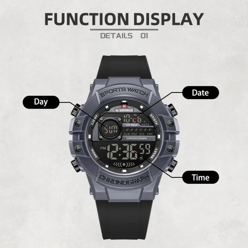 NAVIFORCE NF6102 nuevos relojes multifuncionales para hombres, pulsera deportiva de silicona con fase de Gas, pantalla Digital, electrónica para niños