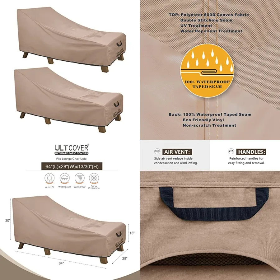 

Waterproof Patio Lounge Chair Cover Heavy Duty Outdoor Chaise Lounge Covers 2 Pack