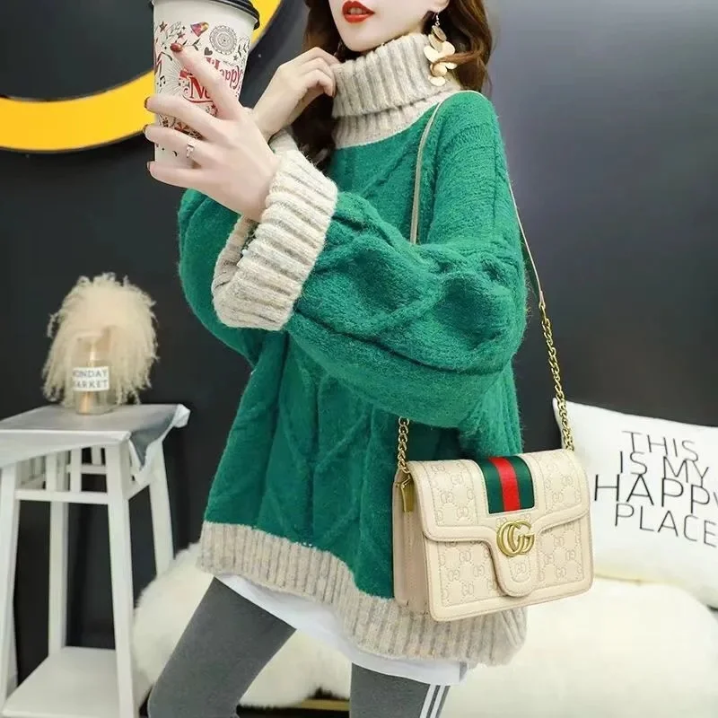 2023 Autumn/Winter New Fashion Loose Simple Commuting High Neck Sweater Women Loose Outerwear Slouchy Versatile Knitted Top