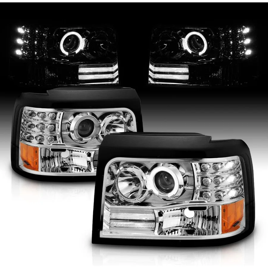 

Хромированные галогенные автомобильные фары проектора с ореолом для F150 F250 Bronco, усиленный фонарь автомобиля со стороны водителя