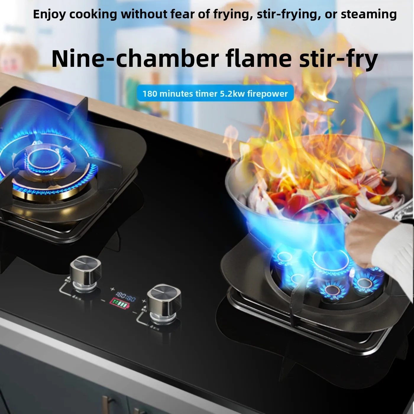 Gas stove with dual burners, high heat output, built-in natural gas stove, countertop LPG stove, energy-saving coal gas stove