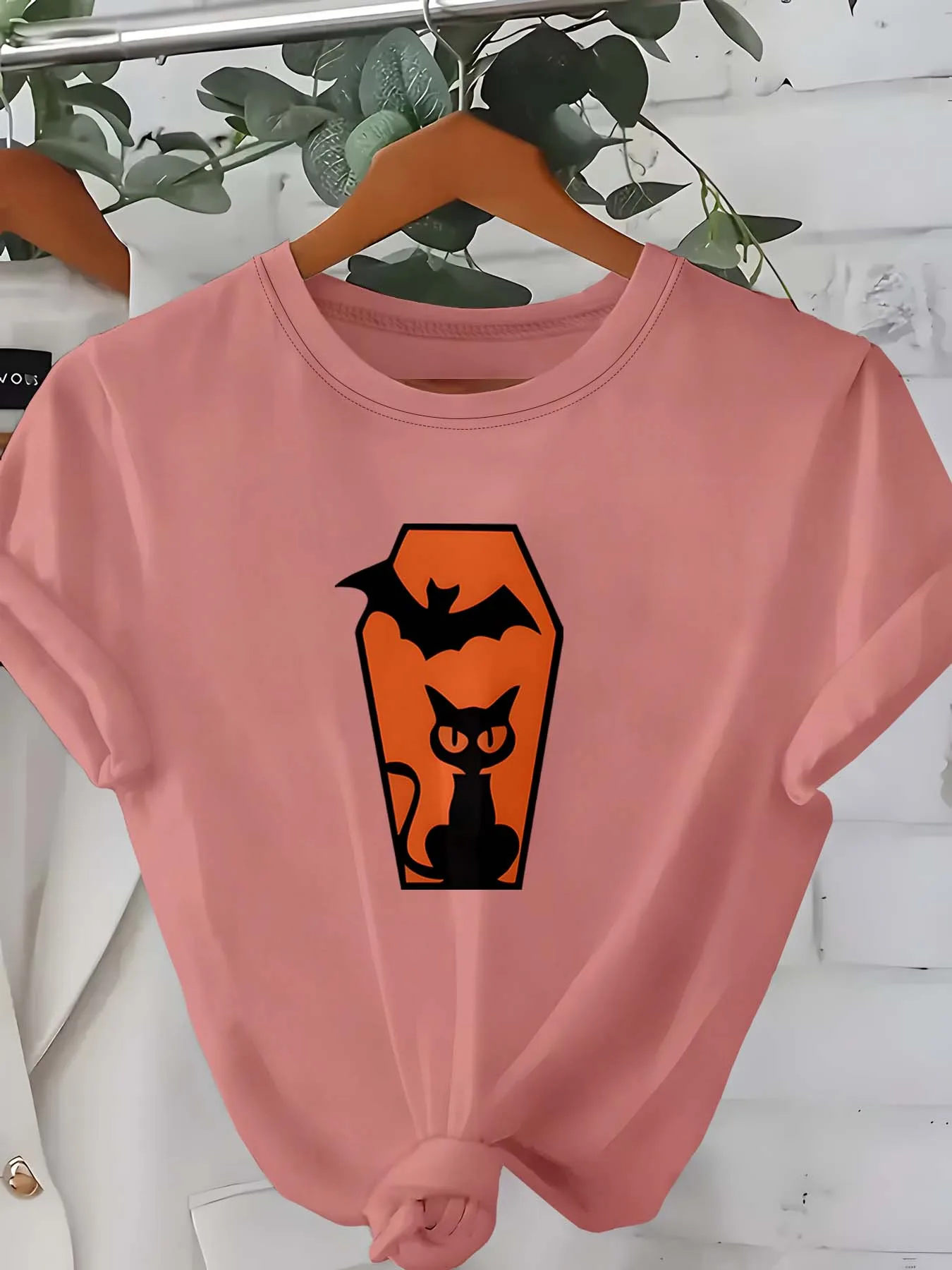 Plus Size Halloween Themed Attire With Coffin Silhouette Black Cat And Bat Motifs For Spooky Chic Vibes